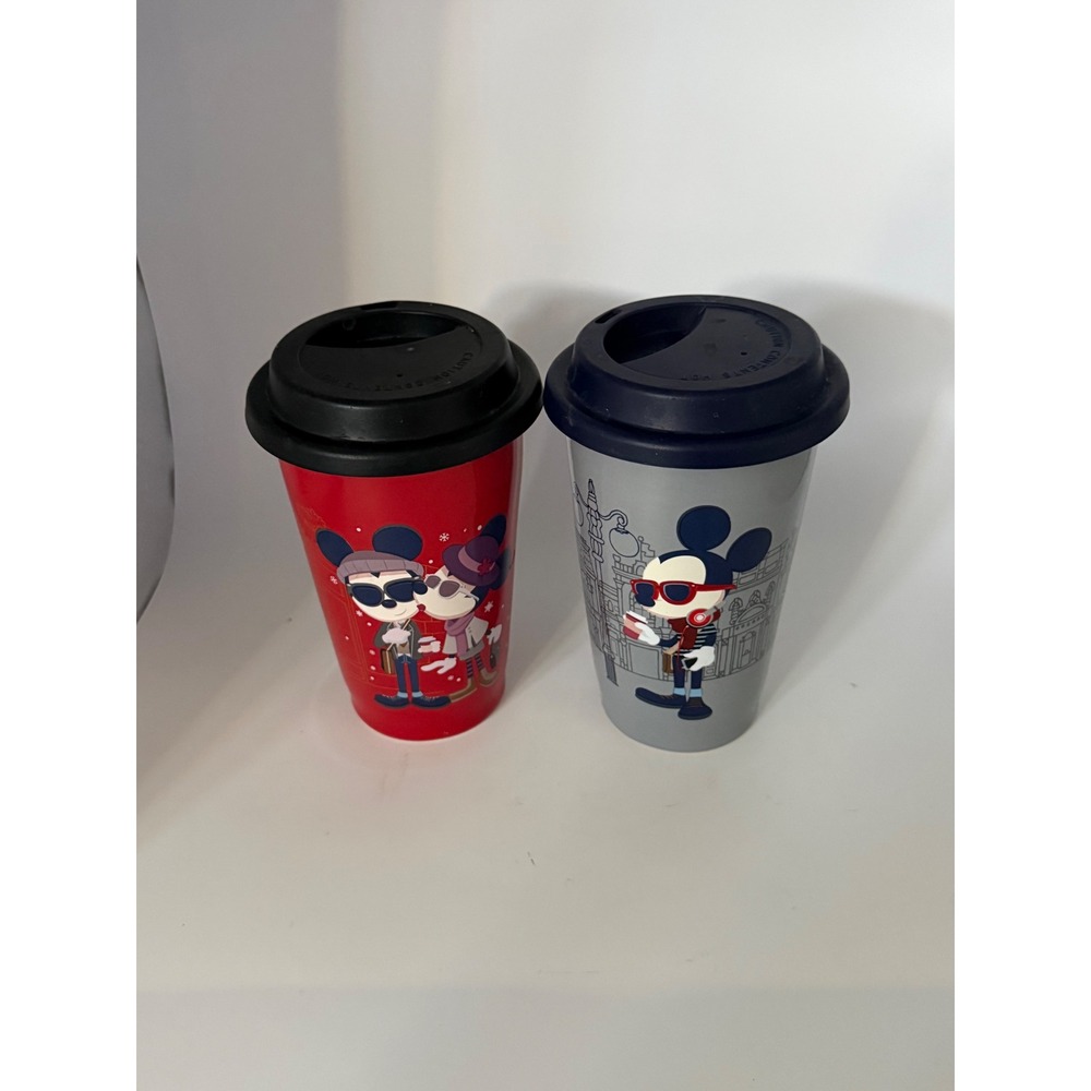 Shanghai Disney Resort Mickey Minnie Mouse Ceramic Travel Tumbler Mugs Set of 2